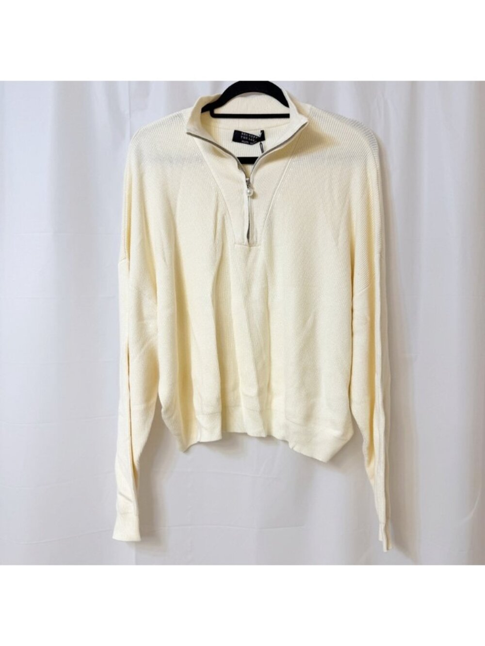 Brunette The Label Half-Zip Ribbed Knit Popover Sweater Cream 2XL/3XL NWT
